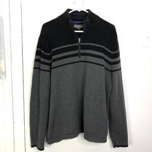 Eddie Bauer Sweater Mens XL Quarter Zip Striped Pullover Gray Black Casual